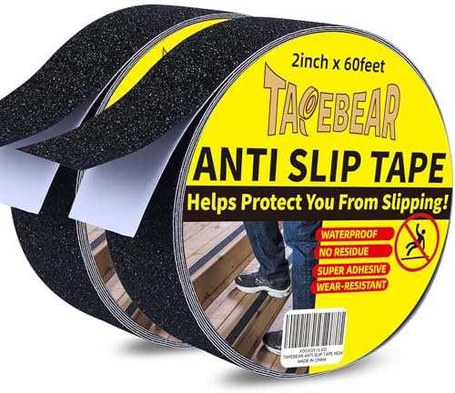 TAPEBEAR Cinta Antideslizante Negra 50mm x 18m, Adhesivo Fuerte Impermeable | para Escaleras Suelos Interiores Exteriores, Compatible con Madera Plástico Cerámica Vidrio Metal, 2 Rollos