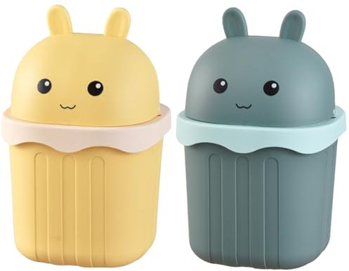 Ayicheyl 2 Pezzi Pattumiera Da Tavolo con Coperchio, Cestino Da Scrivania Mini Carino, Cestino Da Tavolo Piccolo Cartone Animato per La Scrivania, La Camera Dei Bambini, L'ufficio, La Toeletta