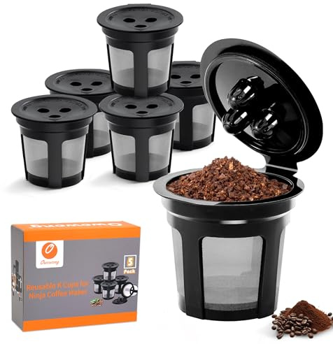 5 Pack Reusable K Cups Coffee Pods Compatible with Ninja Coffee Maker, Refillable Coffee Pods, Reusable Coffee Filters for Ninja DualBrew Pro CFP201 CFP300 CFP301 CFP305 CFP307 CFP400