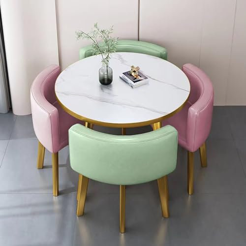 Modernes rundes Frühstücksbar-Esstisch-Set mit Stühlen, stilvolle Küchenmöbel für Haus, Garten oder Restaurant, 80 x 75 cm, Ess- und Konferenztisch