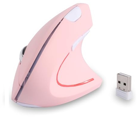 Wireless Mouse Pink Ergonomic Left Handed Mouse, Vertical Left Hand Optical Ergo Carpal Tunnel Portable Lightweight Cordless Mice for PC Laptop Computer Mac Office Travel Middle Large Hands Women Gift