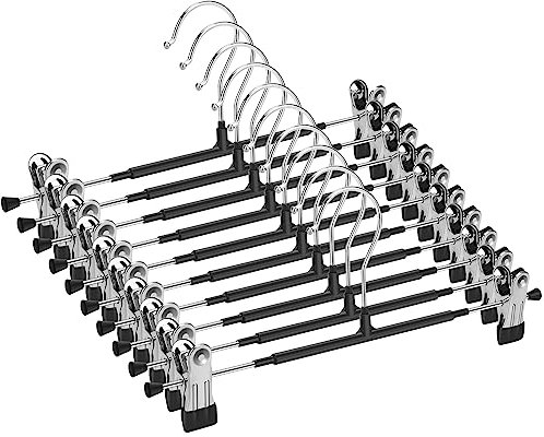 Mutsitaz Pack of 10 Metal Trouser Hangers for Trousers Socks Skirts 30 cm Skirt Hanger with 2 Non-Slip Clips