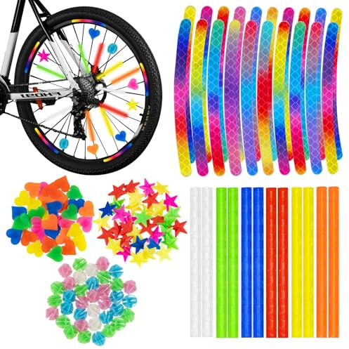 140 Stück Speichenreflektoren Fahrrad,360°Sichtbarkeit Reflektoren Fahrrad,SetReflektor Aufkleber Fahrrad und Reflektierende Sternendekoration für Mädchen und Jungen Fahrrad Speichen Dekoration (B)