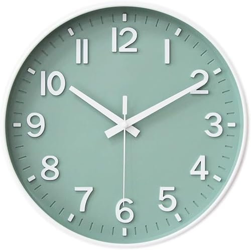 HZDHCLH 20cm Lautlos Wanduhr ohne Ticken Schleichende Sekunde mit Arabisch Ziffer für Büro, Klassenzimmer, Zuhause, Wohnzimmer, Schlafzimmer(Grün,20CM)