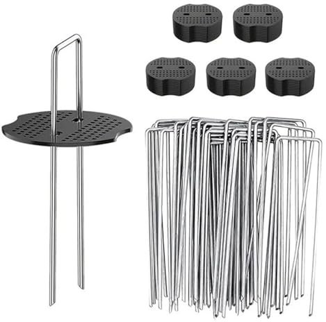 RUIBIFU Unkrautvlies Haken, Erdhaken 50 Stück + 50 Stück Unterlegscheiben (150 x 40mm, Ø2,5mm) Anti Rost Verzinkte Bodenanker, Erdnägel aus Stahl im Set zur Befestigung von Unkrautflies