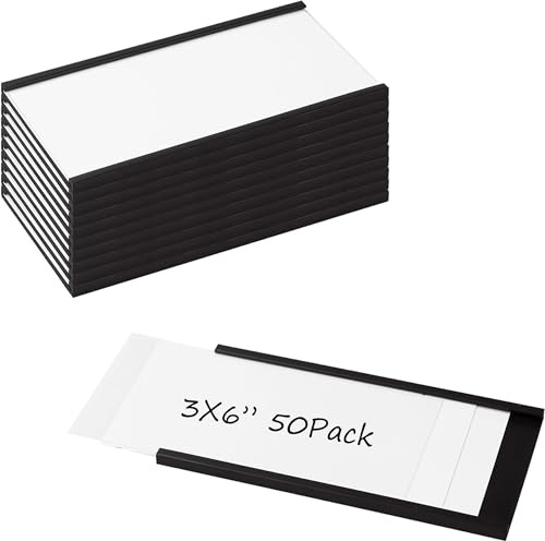 Realth Magnetische Etikettenhalter 50 Stück 76.2MM X 152.4MM | Beschreibbare Magnet-Etiketten,Schmutzfrei Abnehmbar, C-Kanal, für Schule Büro Whiteboard Metall Hängeschränke und Schubladen