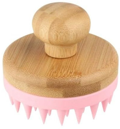 Massaggiatore Capelli Legno e Silicone Morbido Color Rosa Shampoo a Secco Spazzola Capelli Ricci e Lisci Scalp Massager Rilassante Esfoliante Testa per Stimolare la Crescita del Cuoio Capelluto