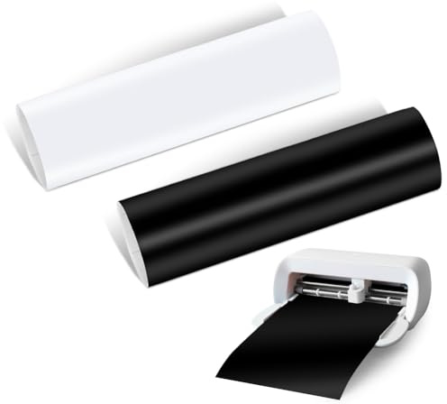 Smart Iron on für Cricut Joy Xtra, 2 Rollen 24x200CM Plotterfolie Textil Smart Heat Transfer Vinyl, Flexfolie zum Aufbügeln ohne Schneidematte, Für T-Shirts, Hoodies, Stoffe Bügelfolie(Schwarz+Weiß)