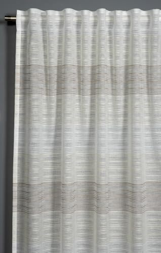 Sehlbach Tenda pronta per l'uso con fettuccia, Righe intrecciate, Beige, 140 x 245 cm, Traslucida, Opacha, Certificato Oeko-Tex, Versatile, Fissaggio facile