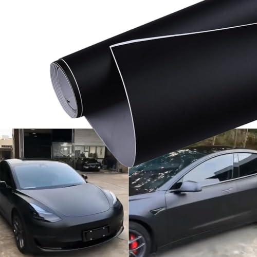 Blueshyhall Autofolie Hoch Matt, Autofolie Matt Schwarz Selbstklebend mit Luftkanälen, Vinyl Car Wrapping Folie Innen Aussen für Auto Motorrad Fahrrad (50x152 cm)