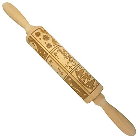 Rouleau à pâtisserie en bois gaufré avec motif crèche du Christ - Cadeau idéal - Confortable - Pour desserts, gadgets et outils de Noël pour enfants