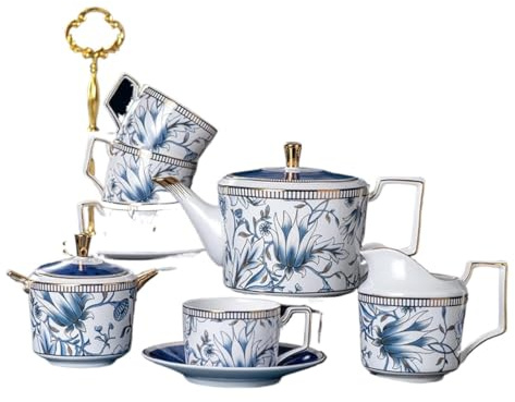 Juego de té de Porcelana, 11 Piezas, Juego de té para Adultos, Juego de Regalo de Taza y platillo, Juego de té de Porcelana China, Servicio de té para Bodas, Juego de Tazas de café de cerámica.