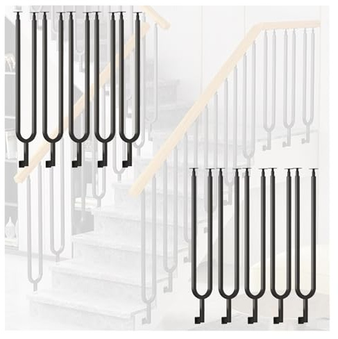 Balustrades d'escalier en métal noir pour intérieur/extérieur, poteaux latéraux en forme de U pour patios, terrasses, couloirs, hôtels, bureaux - Design élégant