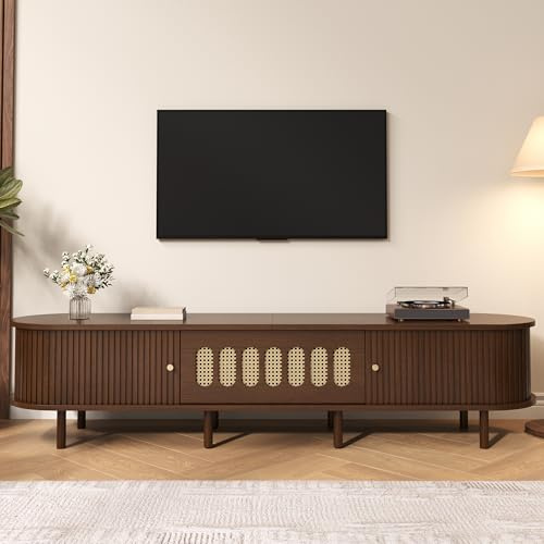 YuQozii Soporte de TV ovalado de 180 x 40 x 40 cm en nogal oscuro, diseño de ratán – Diseño de MDF, capacidad de carga de 30 kg, un diseño de puerta de persiana enrollable. Mueble de TV, tableros