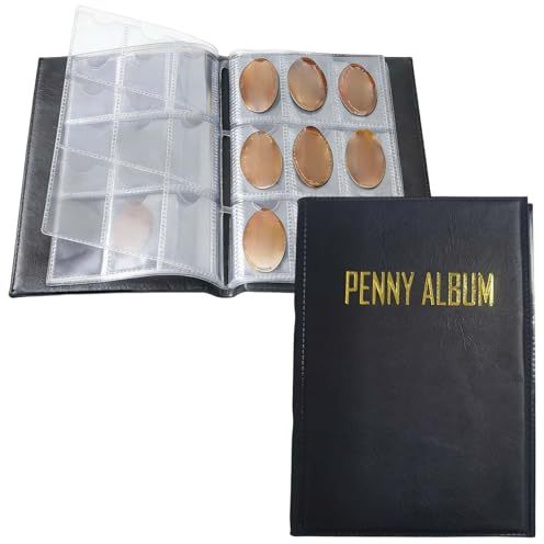 xoqoiuo 1PC Coin Albums for Collectors Uk, Black Coin Collection Album 4.1x6.2in, Holds 108 Coins Portable Display Book for Display, Suitable for Gift to Coins Collectors