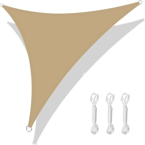 Baldacchino triangolare, protezione UV al 95%, vela ombreggiante per esterni per giardino e spiaggia, include corde color sabbia (3,6 x 3,6 x 3,6 m)