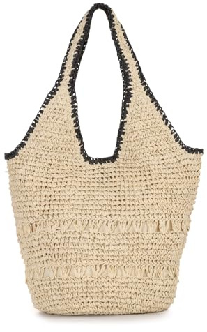 Syrads Bolso de Playa de Paja para Mujer, Bolso Tote Trensado Tendencia de Verano, Bolso Bandolera Boho para Vacaciones Viajes y Días Festivos