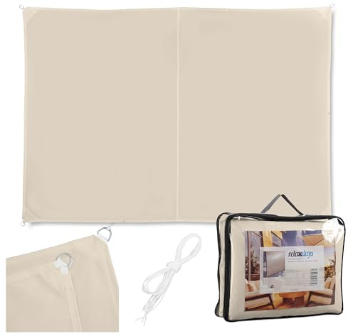 Relaxdays Sonnensegel, 5x6 m, Polyester, wasserdicht, Segeltuch mit Ösen & Spannseilen, Sonnentuch rechteckig, beige