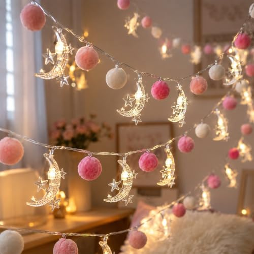 Stern Mond Lichterkette batterie, 3m 20 LED, Deko für Kinderzimmer & Party | Sterne Lichterketten Kunststoff, Stern & Mond Motive, warmweiß， für Fenster Hochzeit Geburtstag Valentinstag Weihnachten
