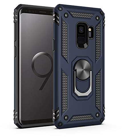 Best ST Galaxy S9 fodral, ringhållare i metall, 360° & 180° roterande svängningspunkter. Slim Soft TPU + PC skyddsfodral kompatibel med magnetisk bilhållare - blå