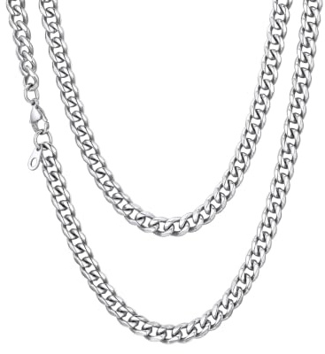 Richsteel Herren Halskette Klassische Panzerkette 3/6/9/12mm breit kubanische Hip-Hop Kette Cuban Chain Necklace für Männer Jungen Edelstahl 36-76cm als Herren Geschenk