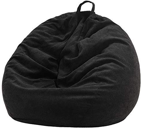 Nobildonna Bean Bag Chair Cover (No Filler) for Kids and Adults. Extra Large 300L Bean Bag Stuffed Animal Storage Washable Soft Premium Corduroy Stuffed Plush Toys Bean Bag Cover (Black)