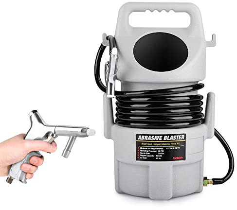 Greensen Shot Blasting Kit, Portable Pneumatic Sandblasting Gun Aluminum Alloy Polishing Blaster Portable with 15 Feet Hose And 50 Liters Capacity for Small And Medium Size Sandblasting Operations