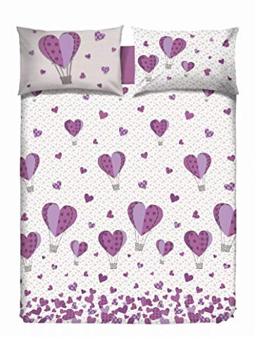 ITALYSWEETHOME COPRILETTO Estivo Mongolfiera Cuori Lilla Piquet di Cotone (Singolo)