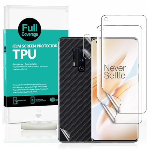 Ibywind Protector de Pantalla para OnePlus 8 Pro [2 Piezas],con Protector de Lente de Cámara,Atrás Pegatina Protectora Fibra de Carbono,[Admite la función de Huella Digital]