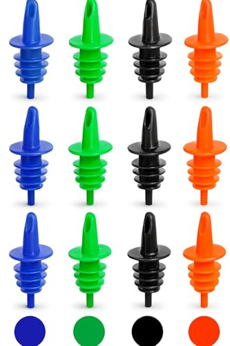 EHOMEA2Z Snow Cone Syrup Pour Spouts 12 Pack – Plastic Bottle Speed Pourers for Shaved Ice, Liquor, Juice & More (12,Assorted)