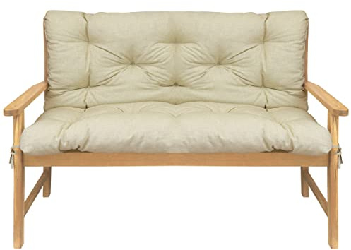 DILUMA | Bankauflage mit Rückenteil 180x96 cm Beige | Wasser- und Schmutzabweisende Sitzauflage mit Extra Dicker 8 cm Flockenfüllung | Polsterauflage für Sitzbänke und Hollywoodschaukeln