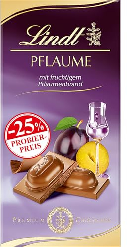 Lindt Schokolade Pflaume, Promotion | 100 g Tafel | Vollmilch-Schokolade mit fruchtigem Zwetschgenwasser | Schokoladentafel | Schokoladengeschenk