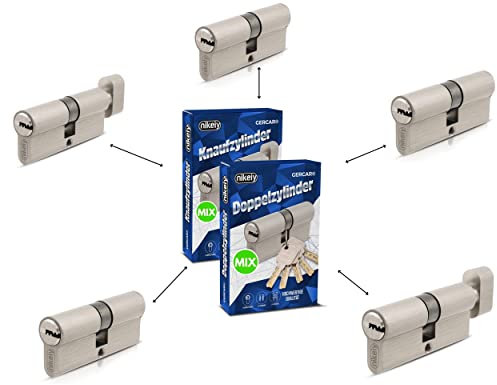 GERCAR 5x cilindro de cerradura/cerradura de barril perfil o de pomo MIX 60/70/80/90 mm - combinación libre de diferentes tamaños de cilindro con la misma llave - con 25 llaves - sistema OKS
