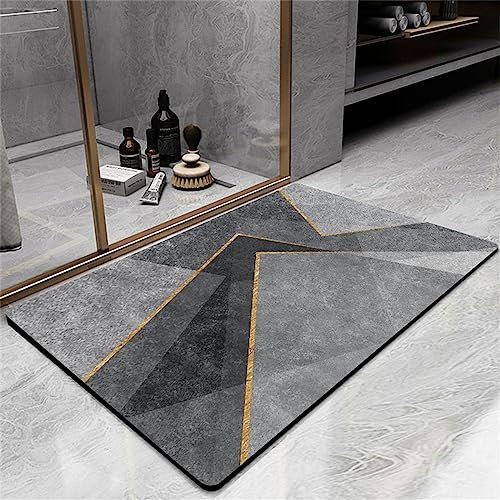 Badezimmerteppich, Badematte Rutschfest, 60x90cm Bad Teppich LäUfer, Duschmatte, Badteppich Badvorleger Rutschfest Waschbar, Antirutschmatte Dusche, Teppich Badezimmer, Bathroom Bath Mat, Geometrisch