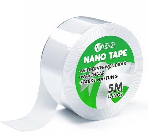 V1 TRADE Nano Tape 5m - Doppelseitiges Klebeband Extra Stark Transparent 1 Rolle - Klebeband Doppelseitig Ablösbar - Double Sided Tape Strong - Wiederverwendbar