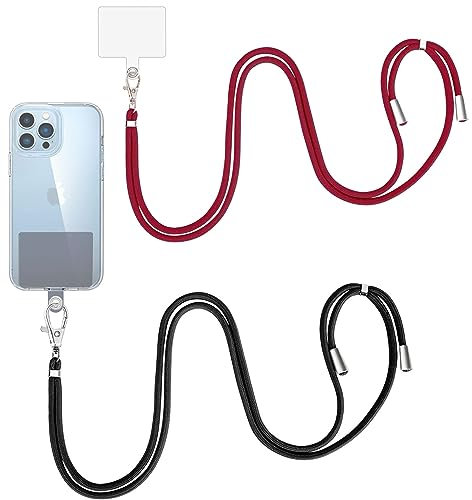 Kinizuxi 2 Packs Crossbody Phone Lanyard Strap with Patch, Adjustable Nylon Neck Strap Necklace Strap for iPhone Lanyard Around The Neck Compatible with Most Smartphones(Black and Red)