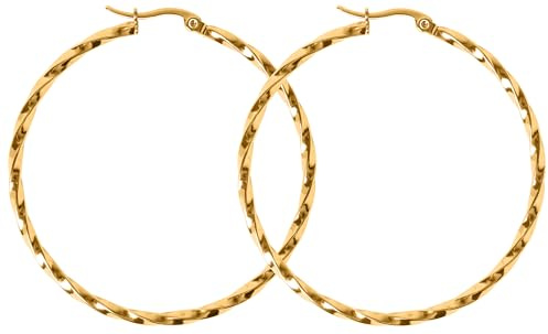 day.berlin Creolen Twist 18k vergoldet | große Damen Ohrringe gedreht, 5cm Durchmesser 2mm stark, 316L Edelstahl nickefrei und wasserfest