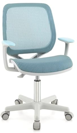 DREAMADE Schreibtischstuhl Kinder, Sitzhöhe 43-55cm verstellbar, Ergonomischer Kinderdrehstuhl auf Rollen mit Armlehnen & Rückenlehne, Bürostuhl Drehstuhl Kinderstuhl für Jungen und Mädchen (Blau)