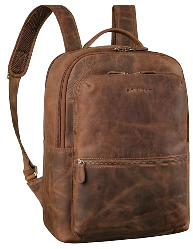 STILORD Tomke läderryggsäck med laptopfack för herrar och damer, affärsryggsäck, laptopryggsäck 15,6 tum, arbetsryggsäck med många fack, rese-ryggsäck Farbe:Mellanbrun