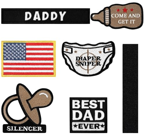 Maiteenly Taktische Flicken mit Klettverschluss für Vater, taktische Flicken inklusive Schnuller, Flasche und Flagge für Hüte, Mäntel, Wickeltaschen, Vatertagsgeschenk (bezaubernder Vater, braun), 6