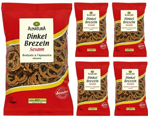 Alnatura Dinkel Brezeln Sesam Cracker Keks 125 Gramm x 5 STÜCK Tüte mit pufai