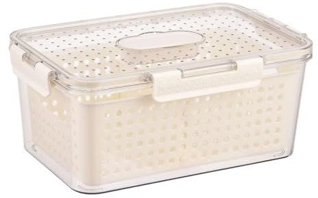 Ghjkldha Multi-Use Colander Container, Salad Spinner Container with Lid, Celery and Produce Saver, Drain Storage Basket Box, Transparent Food Storage Containers with Removable Colander for Fridge