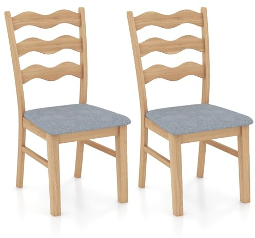 COSTWAY Esszimmerstühle 2er Set, Küchenstühle mit gepolsterter Sitzfläche & Rückenlehne & Fußstütze, Holzstühle bis 130 kg, gepolsterte Stühle Holz, Polsterühle für Küche Esszimmer (45x52,5x93cm)