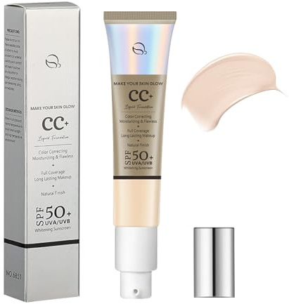 Color Correcting CC Cream, Liquid CC Cream mit SPF 50+, Full Coverage Foundation für Alle Hauttypen, Feuchtigkeitsspendend und Makellos, Langanhaltender Samtiger Hauteffekt, Natürliches Finish(Ivory)