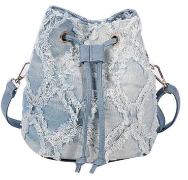 Damen Lässiger Stil Mini-Beuteltasche aus Jeansstoff Schultertasche Umhängetasche Große Tragetaschen Leicht Reise-Clutches im Retro-Stil Kleine Shopper-Handtasche stb4