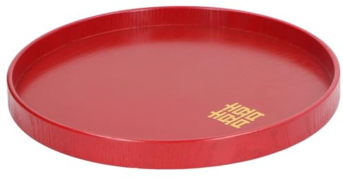 Serveringsbricka Träfat Röda Tallrikar Serveringsfat Snack Fruktfat (Omgång L)