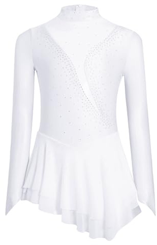 Akrobatik Kleid Kinder Mädchen Langarm Eislaufkleid Strasstein Tanzkleid | Stehkragen, Einfarbig, Mesh Patchwork, Asymetrisch, Lyrisch, Wettbewerb, Performance, Bühnenauftritt, Eislaufen