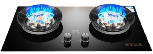 THEGA Estufa De Gas, Cocina A Gas Portátil De 2 Hornillas, Cocina A Gas De Vidrio Templado, Cocinas A Gas De Sobremesa Y Empotradas, Cocina A Gas con Función De Temporizador(NG)