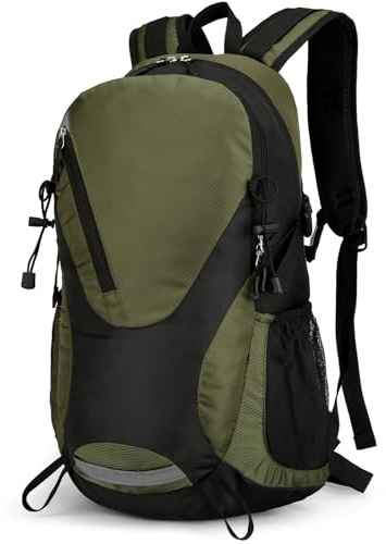 Outplea 30L Wanderrucksack Herrn Damen, Leicht und Reflektierend Rucksack, Atmungsaktivem Tagesrucksack Faltbarer Rucksack für Camping Fahrrad Wandern Klettern, Grün