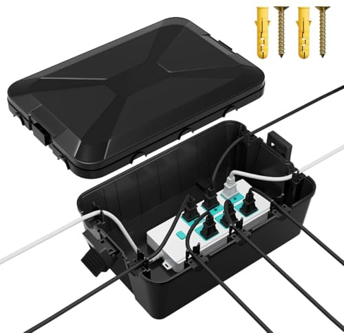 Large Weatherproof Electrical Box Outdoor Extension Lead with 7 Cable Entry For Outdoor Electric Plug Christmas Lights And Camping Socket 8.8X13.4X6.2Inch Waterproof Dry Box For Electrics Outside